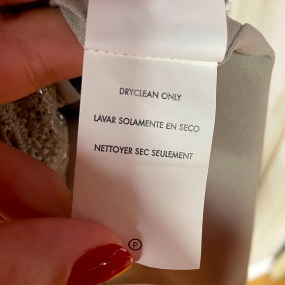 Marina Taupe And Silver Metallic Floral Lace Overlay Dress Sheer Sleeves Sz 12 - Picture 4 of 9